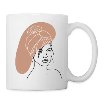 "Lady with Scarf", Boho Line Art Design, "Faces" - Mug - white - Right