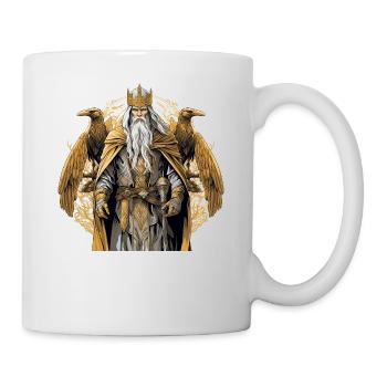 Norse god Odin with his ravens Hugin, Munin - Mug - white - Right
