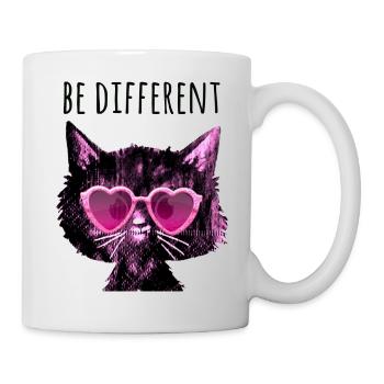 Be different,cat,girly, sunglasses, hearts - Mug - white - Right