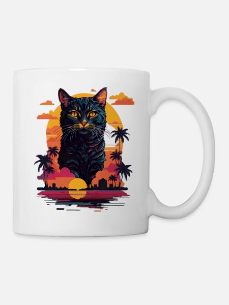 Katze am Strand - Tasse - Weiß