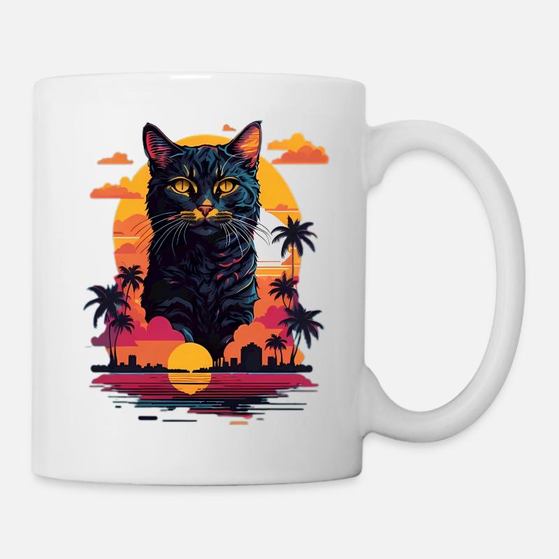 Katze am Strand - Tasse - Weiß