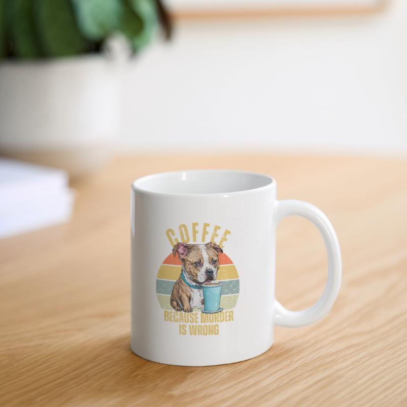 Funny Pitbull Drink Coffee Because Murder is Wrong Mug