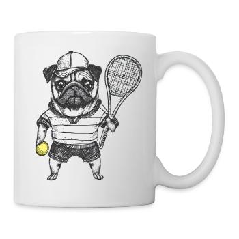 Tennis-Mops-Zeichnung - Tasse - Weiß - Rechts