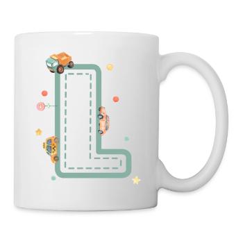 Buchstabe l Fahrzeug - personalisiertes Kindergeschenk - Tasse - Weiß - Rechts