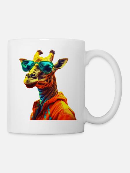 Giraffe mit Sonnenbrille Bunt Coole Giraffen - Tasse - Weiß