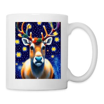 niedlicher Hirsch mit Porträt Ölgemälde süß - Tasse - Weiß - Rechts
