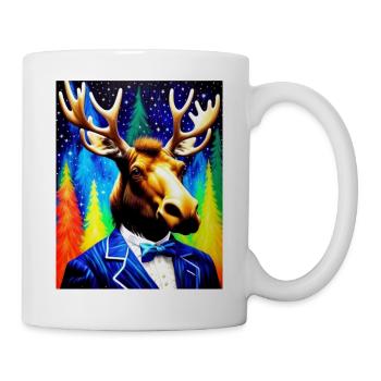 niedlicher Elch mit Fliege Porträt Ölgemälde - Tasse - Weiß - Rechts