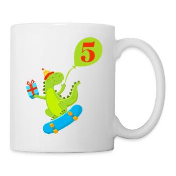 Niedlicher Dinosaurier zum 5-jährigen Jubiläum - Tasse - Weiß - Rechts
