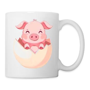 üßes Ferkel schlüpft aus dem Ei - niedliches - Tasse - Weiß - Rechts