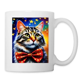 niedliche katze mit fliege kätzchen porträt ölgemälde - Tasse - Weiß - Rechts