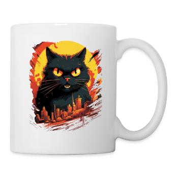 Katze Zerstört Großstadt Wütend Böse Kunst Modern - Tasse - Weiß - Rechts