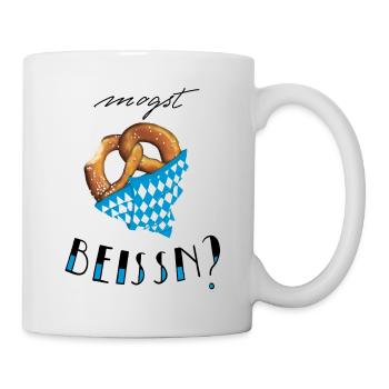 Bayern Breze "Mogst beissn?" - dunkel - Tasse - Weiß - Rechts