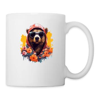 Bear with hoodie and sunglasses with colorful flowers - Mug - white - Right