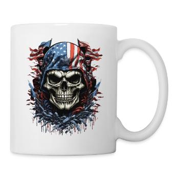 USA-Flagge der Ehre: patriotischer Schädel - Tasse - Weiß - Rechts