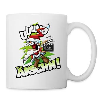 Verrückter Weihnachtsman Nikolaus mit Regieklappe - Tasse - Weiß - Rechts