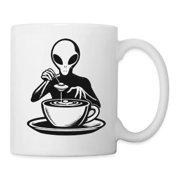 Alien Barista Silhouette avec UFO Coffee - Mug blanc - blanc - Droite