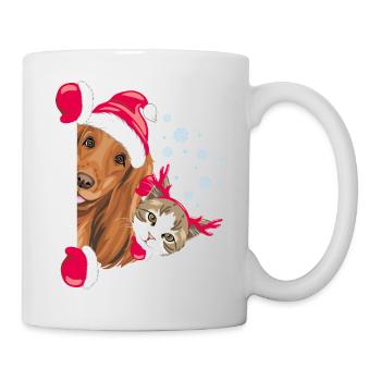 Peeking Santa Cocker Spaniel dog and cat - Mug - white - Right