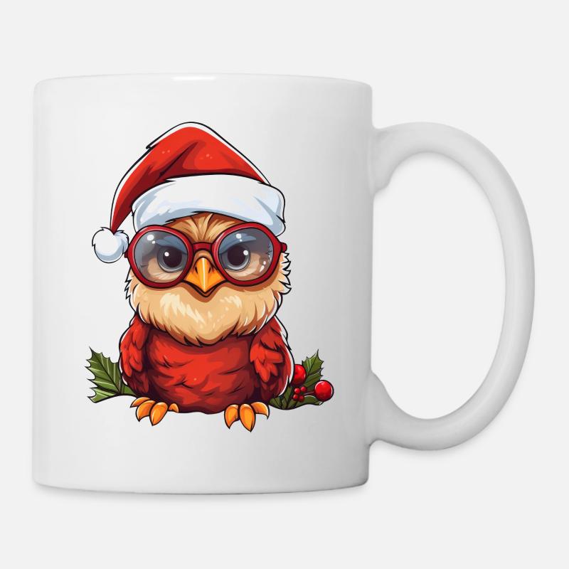 weihnachten eule rote federn - Tasse - Weiß