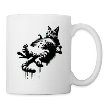 Fauler fetter Kater | Kater wacht auf | Miau - Tasse - Weiß - Rechts