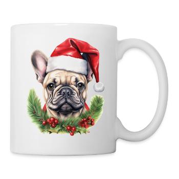 Französische Bulldogge, Weihnachtsmütze, T-Shirt, Tasse - Tasse - Weiß - Rechts
