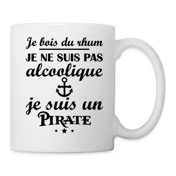 Je bois du rhum, je suis un pirate, apéro, humour - Mug blanc - blanc - Droite