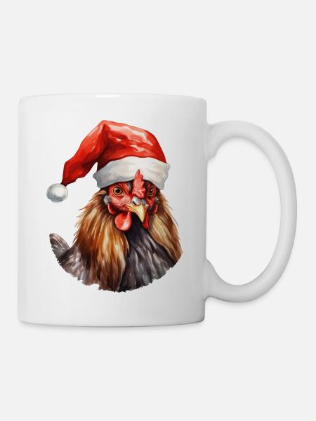 Poule avec bonnet de Noel poulet coq t shirt mug - Mug blanc - blanc