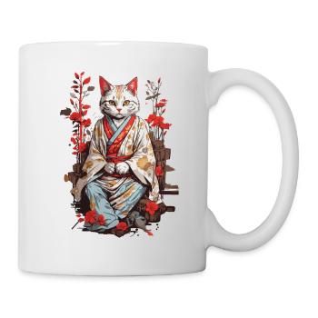 Japanische Kimono Katze Ukiyo-E Katzen Design - Tasse - Weiß - Rechts