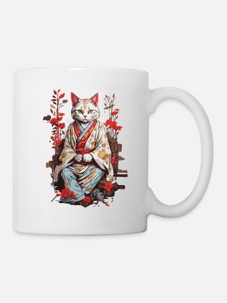 Kimono japonais chat ukiyo-e chat design - Mug blanc - blanc