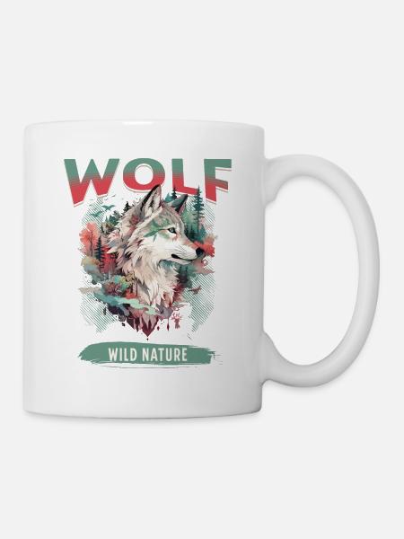 Loup tête de loup Nature nature sauvage aventure forêt Art - Mug blanc - blanc