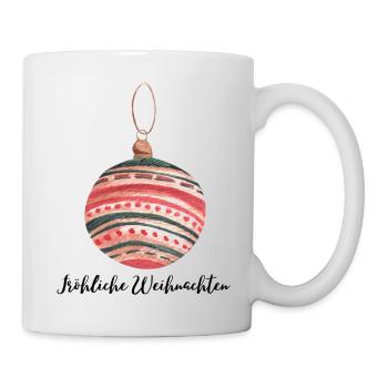 Fröhliche Weihnachten Aufdruck Christbaumkugel - Tasse - Weiß - Rechts