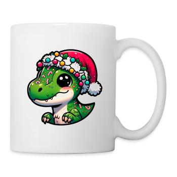 Niedlicher kleiner Dinosaurier mit Weihnachtsmannmütze - Tasse - Weiß - Rechts