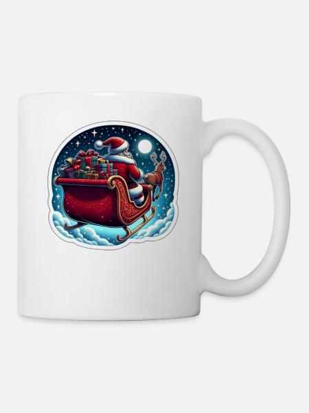 Père Noël dans un traîneau avec un sac de cadeaux - Mug blanc - blanc