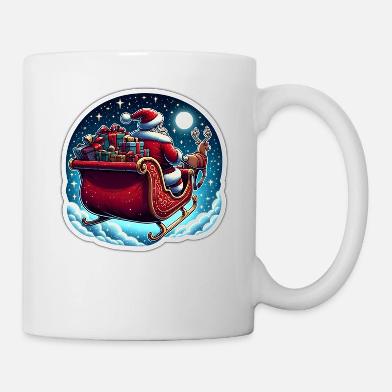 Weihnachtsmann im Schlitten mit einem Sack voller Geschenke - Tasse - Weiß