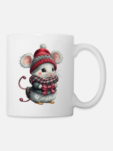Niedliche Weihnachtsmaus - Tasse - Weiß