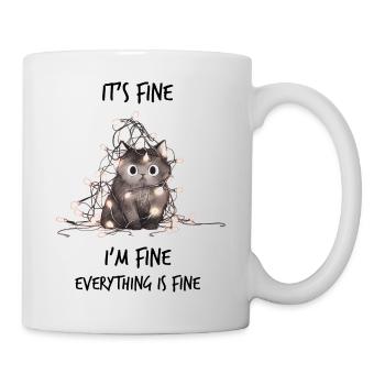 Lustige Katze in Lichterkette - It's fine - Tasse - Weiß - Rechts