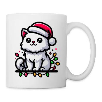 Cute Christmas Cat Santa Hat Christmas Lights - Mug - white - Right