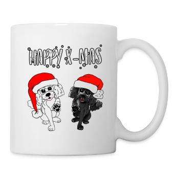 Frohe Weihnachten - weihnachtliches Pudelmotiv - Tasse - Weiß - Rechts
