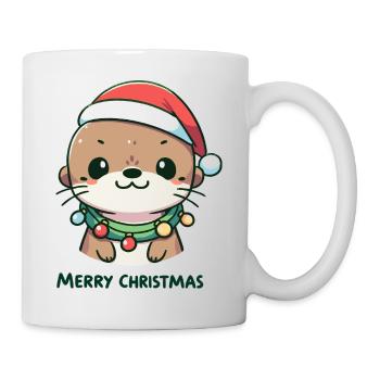 Otter Weihnachtsdesign - Festliche Umarmung - Tasse - Weiß - Rechts