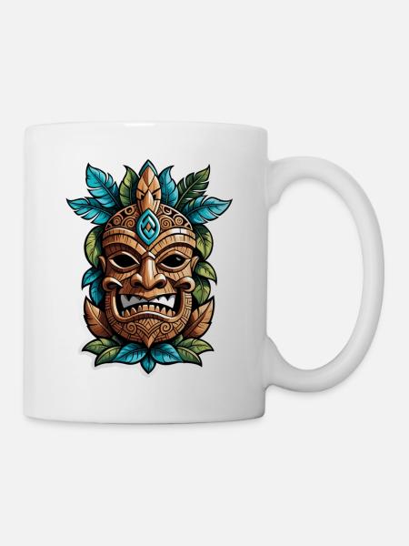 Tiki Beach - Polynesien Statue - Tasse - Weiß