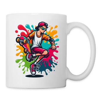 Skateboard mit Farbklecksen - Tasse - Weiß - Rechts