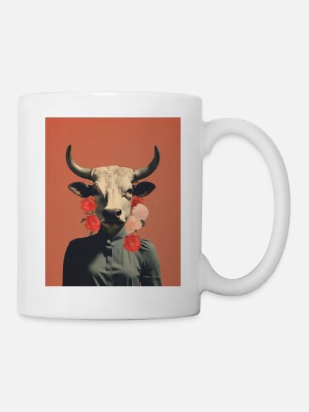 Collage surréaliste de vache femme - Mug blanc - blanc