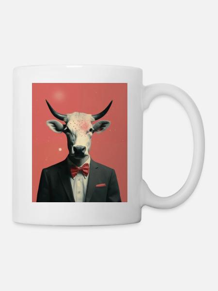 Collage surréaliste de vache d’homme - Mug blanc - blanc