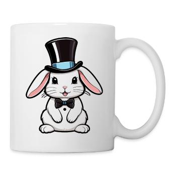 Weißes Kaninchen mit Hut und Fliege - Tasse - Weiß - Rechts