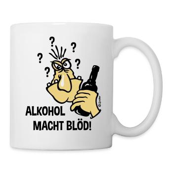 Alkohol Macht Blöd! (Karikatur / 3C) - Tasse - Weiß - Rechts