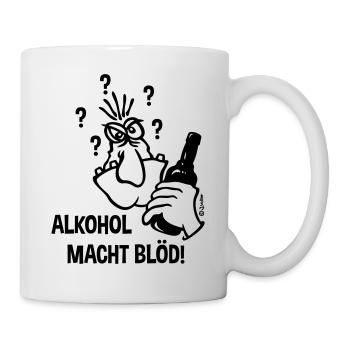 Alkohol Macht Blöd! (Karikatur / 1C) - Tasse - Weiß - Rechts