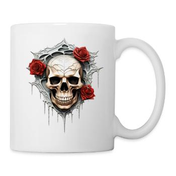 Dunkle Gothic Totenkopf Rosen Blumenkunst Grafik Mode - Tasse - Weiß - Rechts