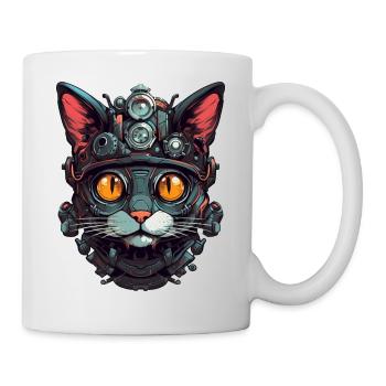 Katze Roboter Cyborg Kopf Portrait Steampunk Cyber - Tasse - Weiß - Rechts