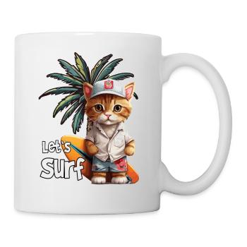Let's Surf Cat with Surfboard - Mug - white - Right