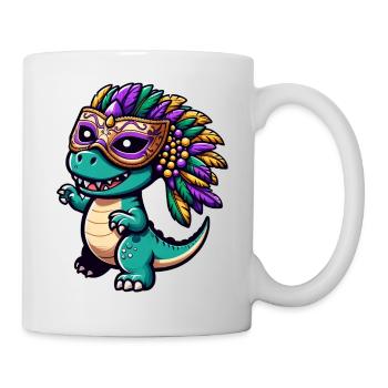 Mardi Gras T-Rex Dino: Maske und Perlen - Tasse - Weiß - Rechts