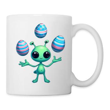Ostern mit Alien: Eier-Jonglage - Tasse - Weiß - Rechts
